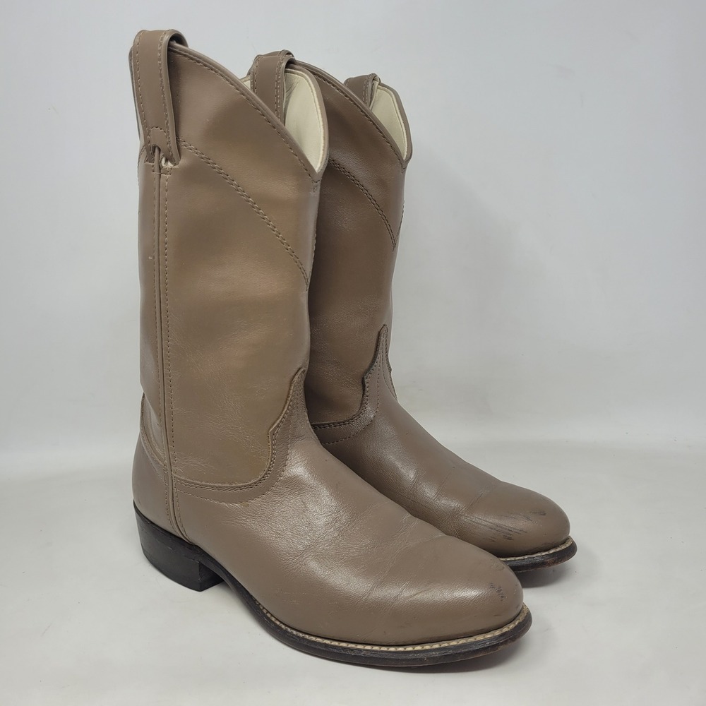Vintage Laredo Boots 7.5M Taupe Leather Round Toe Cowboy Western Cowgirl Rodeo